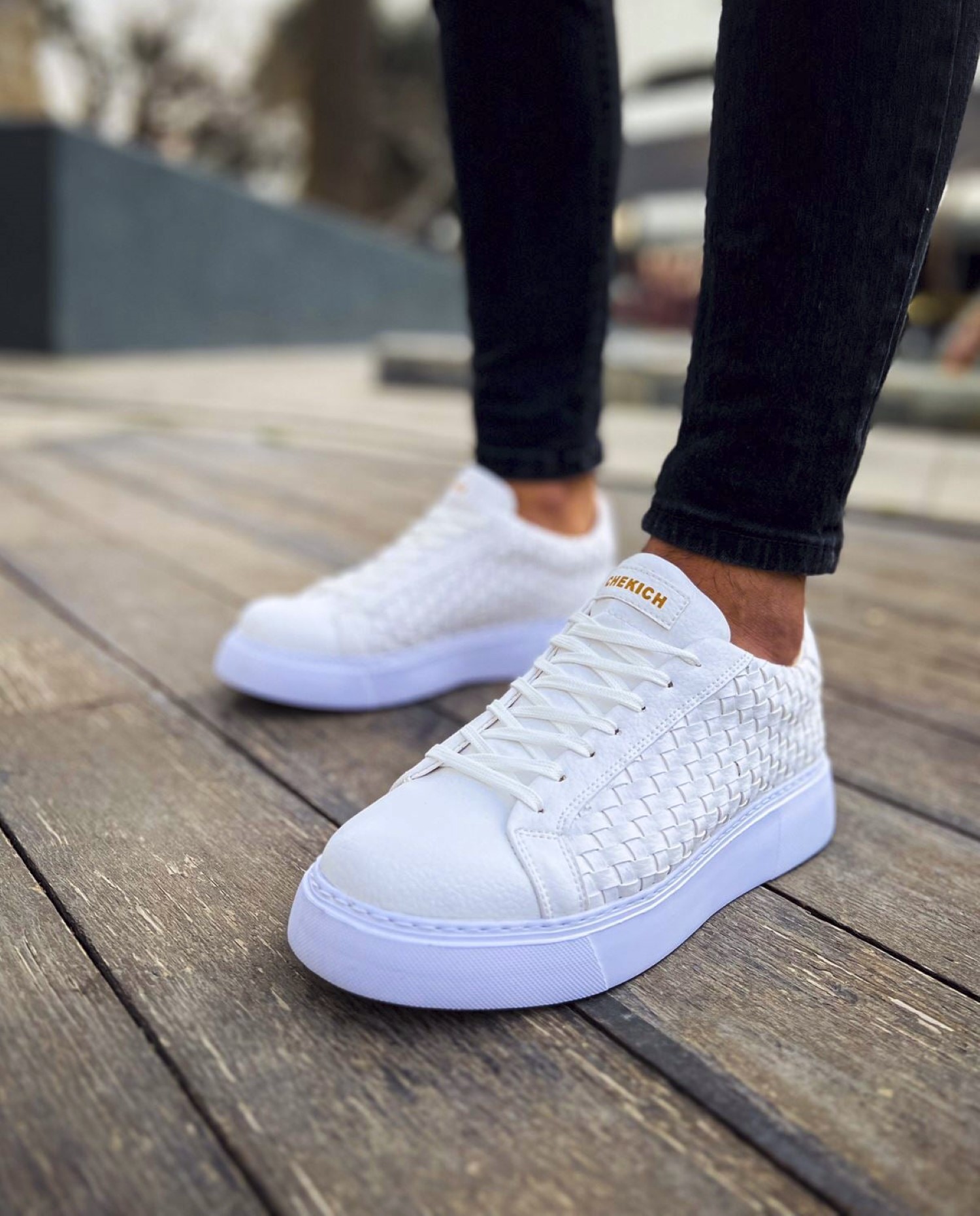 Ανδρικά λευκά sneakers δερματίνη πλεκτό σχέδιο CH203W φωτογραφία